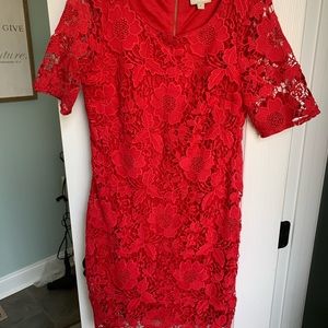 red lace shift dress